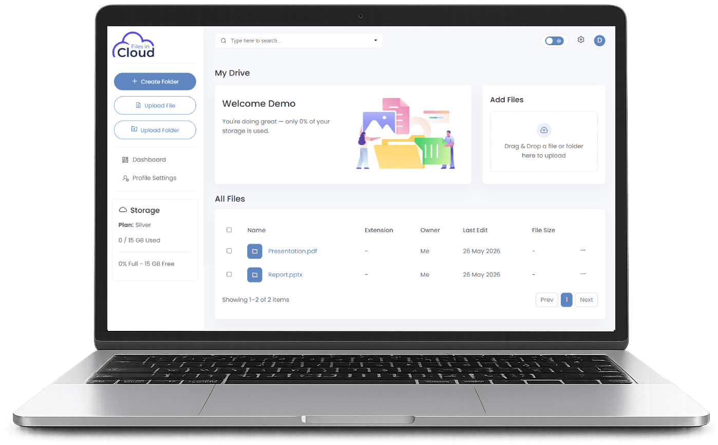 Files in Cloud dashboard interface